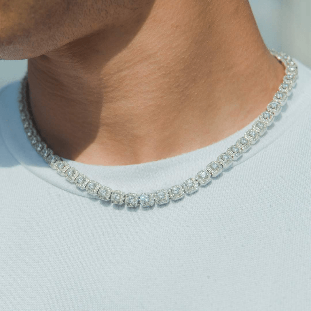 7mm Clustered Tennis Chain - White Gold - Cernucci